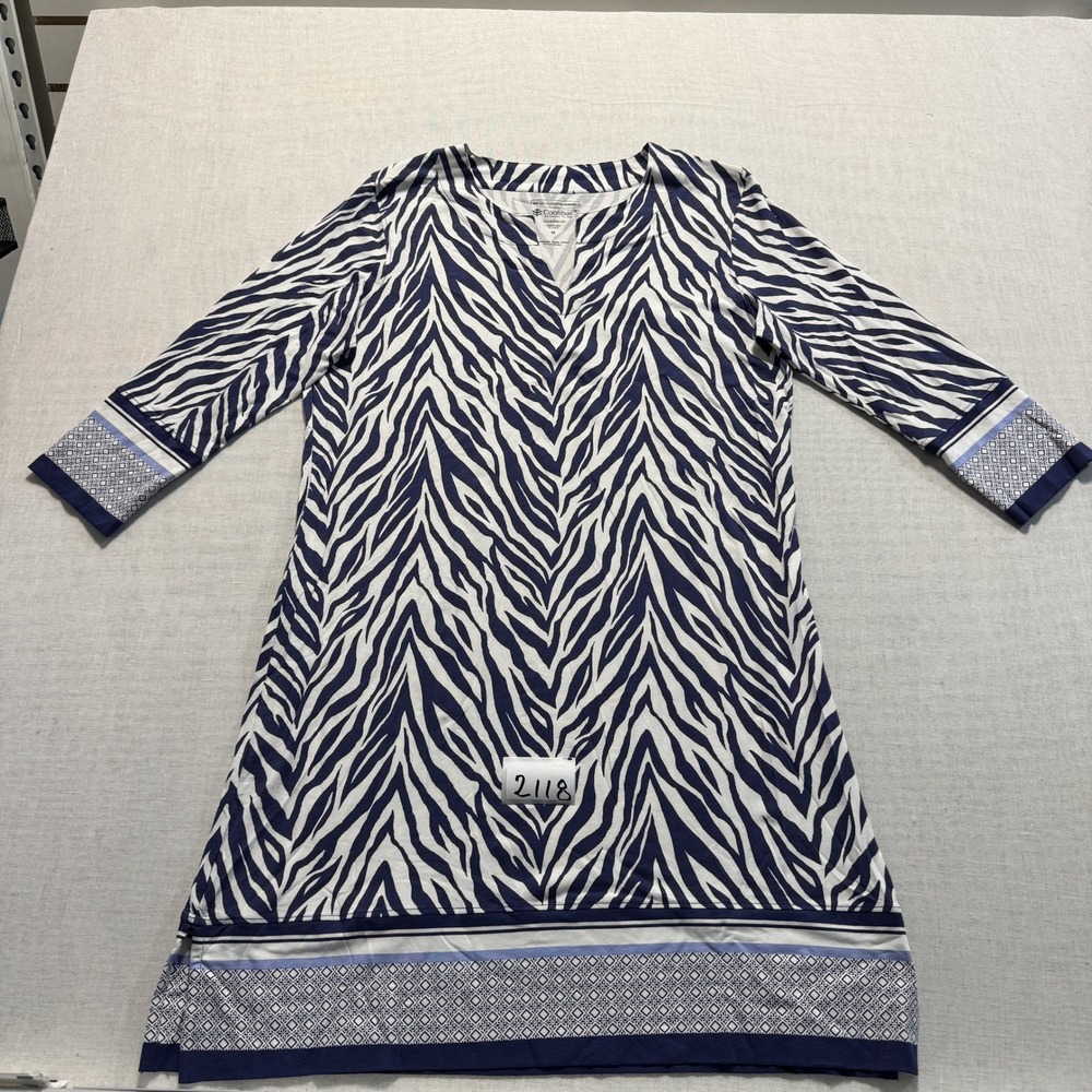 Coolibar Oceanside Tunic Dress Womens Medium‎ Navy Blue Zebra Print